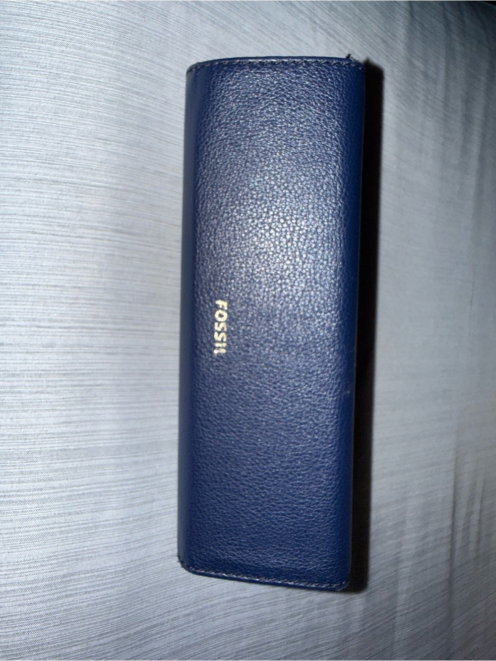 Fossil Navy Blue Pebble Leather Eyewear Case with Gold Logo